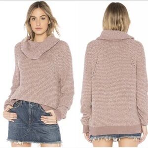 Free People | By your side pink open knit loose fit cowl neck sweater